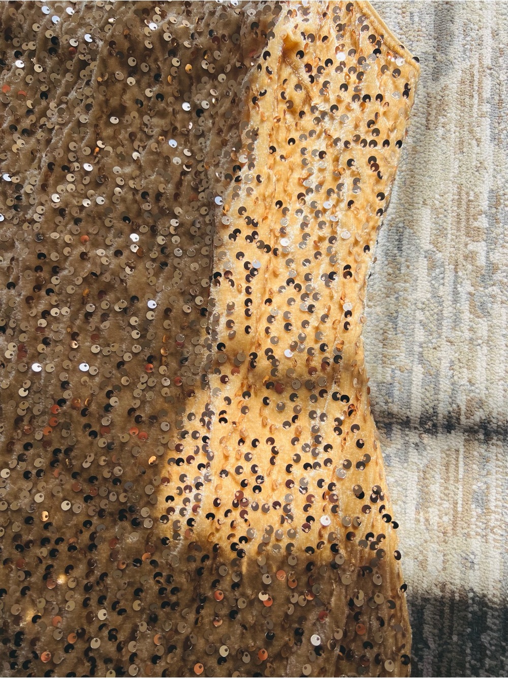 Gold Velvet Sequin Halter Cocktail Dress - Picture 2 of 7